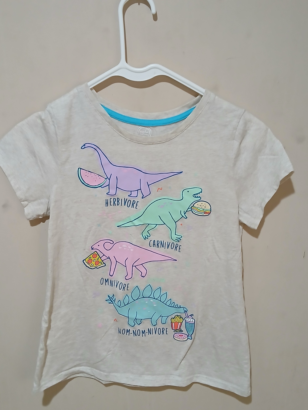 wonder nation Cream Tee with Pastel Dinosaur Food Graphics